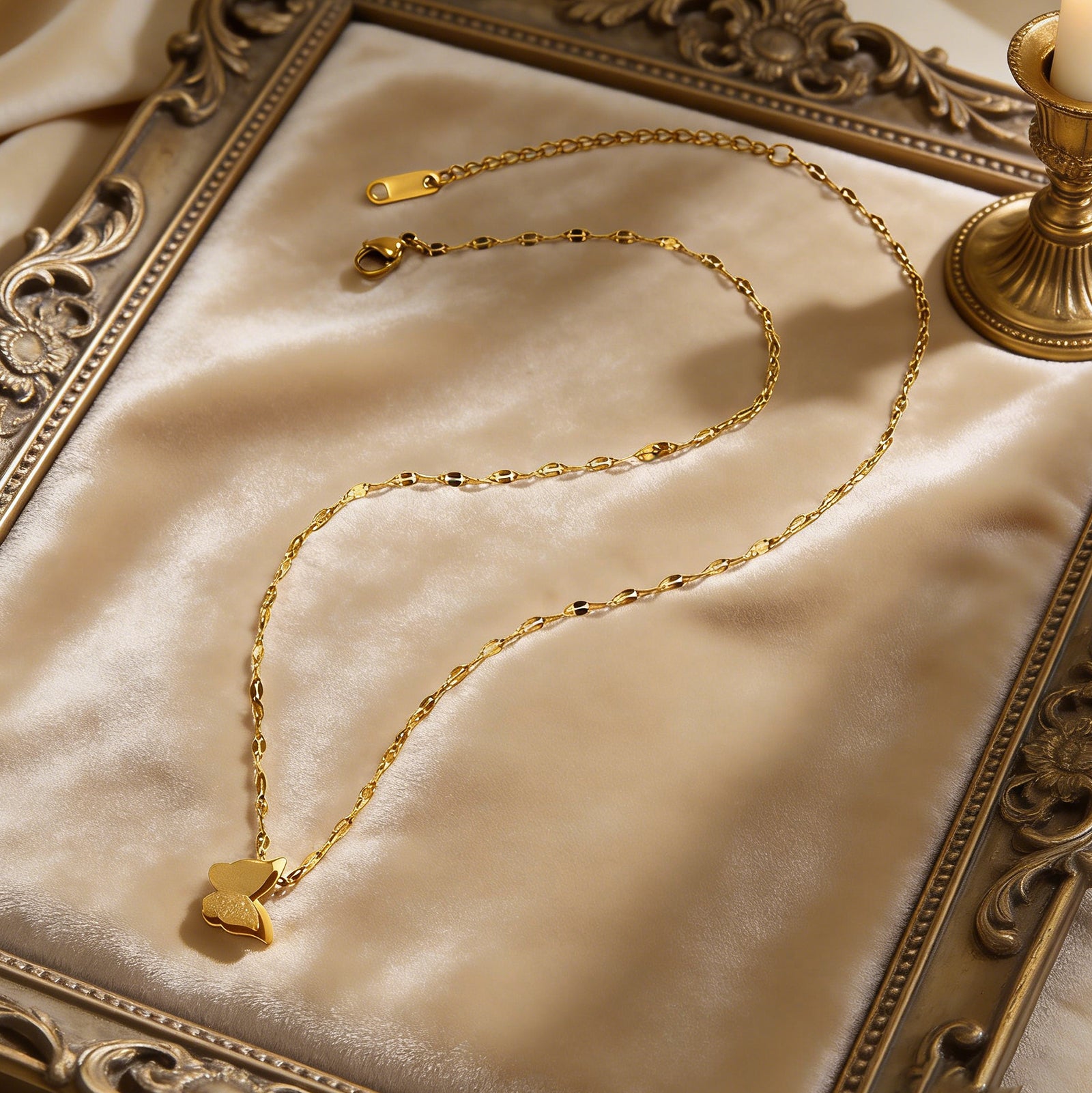 Butterfly Necklace For Adults Featuring Three-dimensional Design In 304 Stainless Steel With Golden Plated O-link Chain