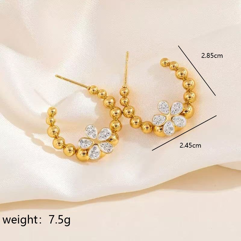 Round Stud Earrings For Women In 304 Stainless Steel With 18K Real Gold Plating And Zircon Inlay, Perfect For New Year