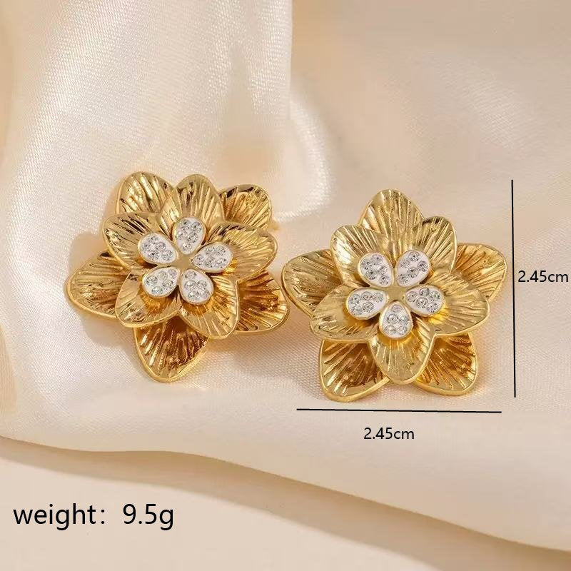 Round Stud Earrings For Women In 304 Stainless Steel With 18K Real Gold Plating And Zircon Inlay, Perfect For New Year
