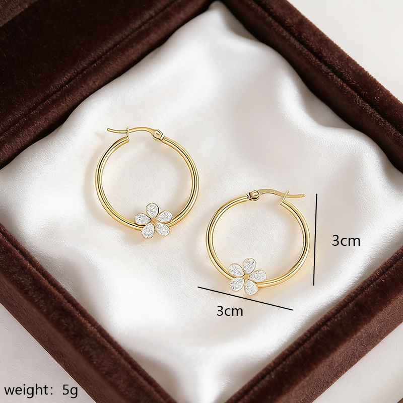Round Stud Earrings For Women In 304 Stainless Steel With 18K Real Gold Plating And Zircon Inlay, Perfect For New Year