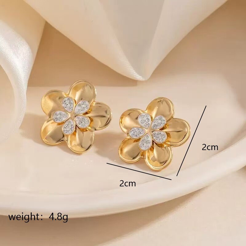 Round Stud Earrings For Women In 304 Stainless Steel With 18K Real Gold Plating And Zircon Inlay, Perfect For New Year