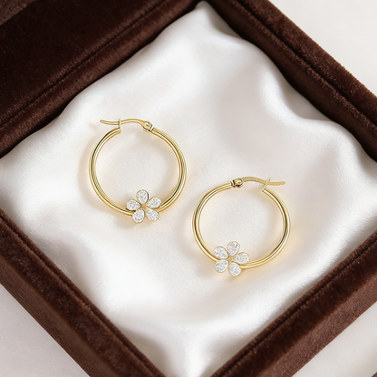 Round Stud Earrings For Women In 304 Stainless Steel With 18K Real Gold Plating And Zircon Inlay, Perfect For New Year