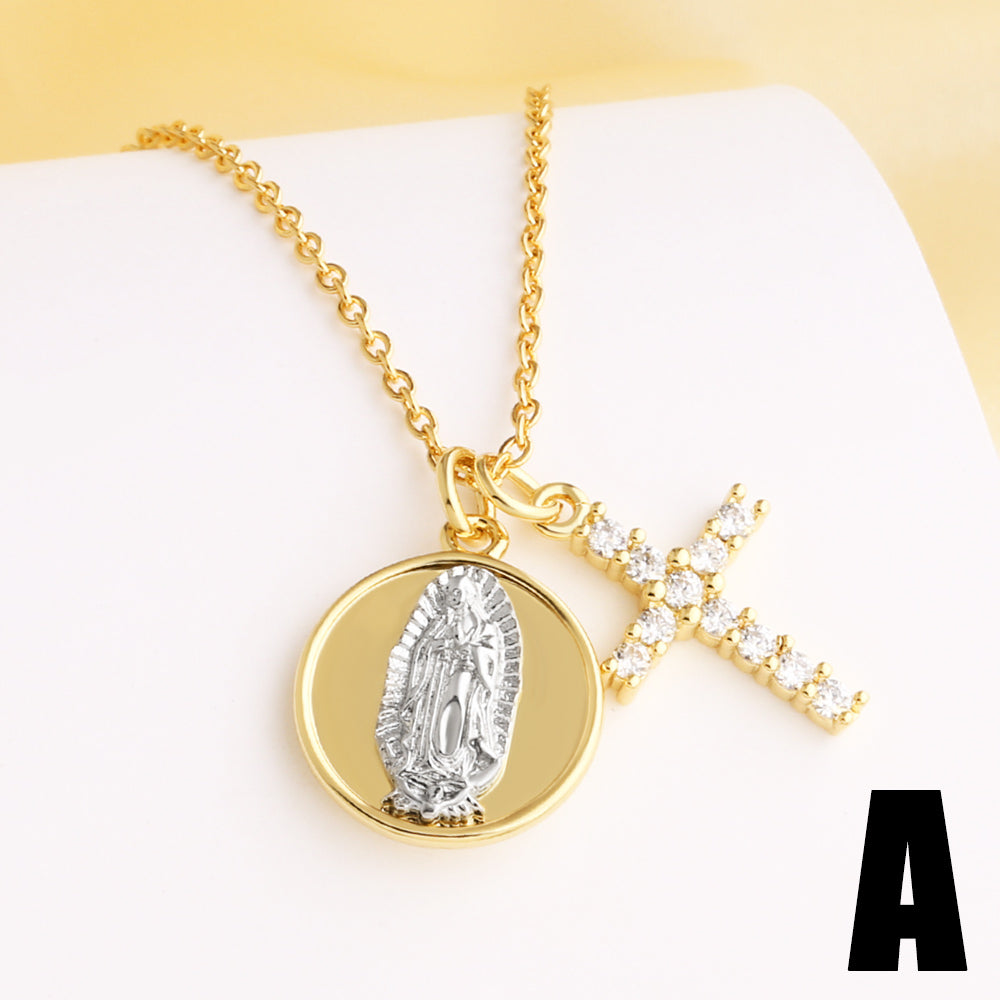 Cross Necklace For Unisex Featuring 18K Real Gold Plated Copper With Zircon Inlay And Cable Chain
