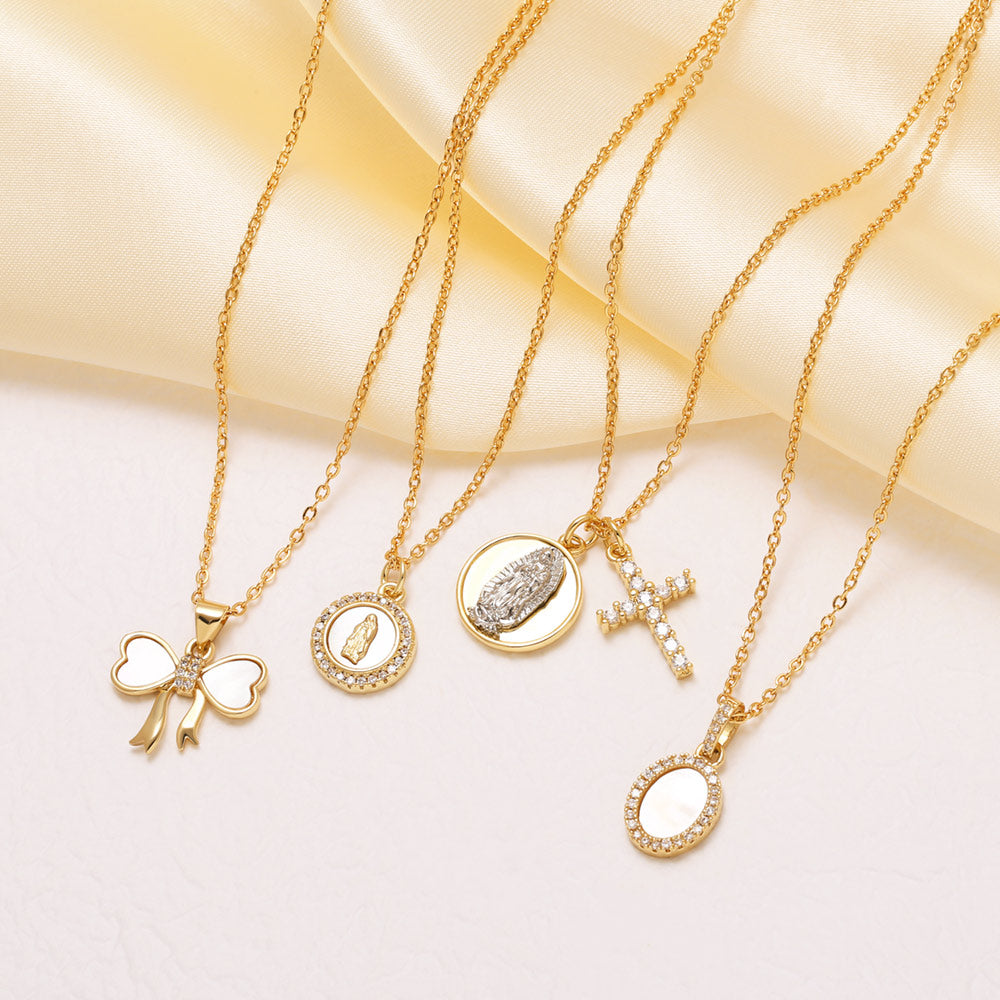 Cross Necklace For Unisex Featuring 18K Real Gold Plated Copper With Zircon Inlay And Cable Chain