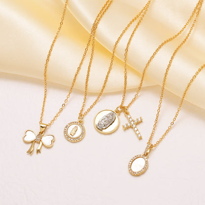 Cross Necklace For Unisex Featuring 18K Real Gold Plated Copper With Zircon Inlay And Cable Chain