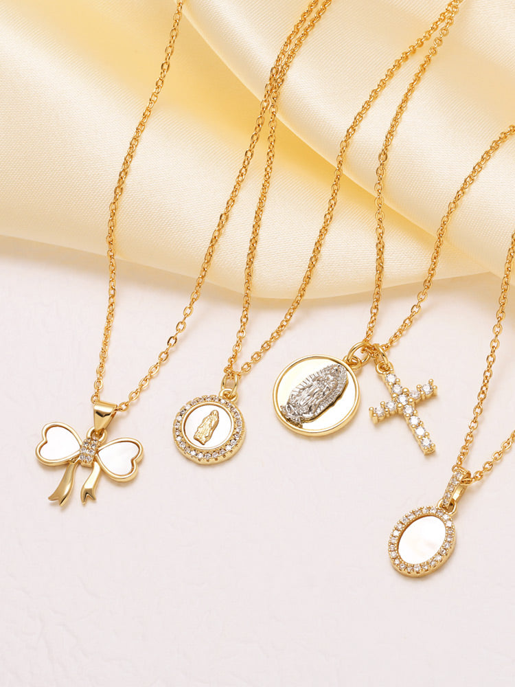 Cross Necklace For Unisex Featuring 18K Real Gold Plated Copper With Zircon Inlay And Cable Chain