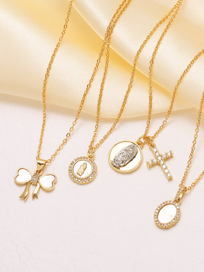 Cross Necklace For Unisex Featuring 18K Real Gold Plated Copper With Zircon Inlay And Cable Chain