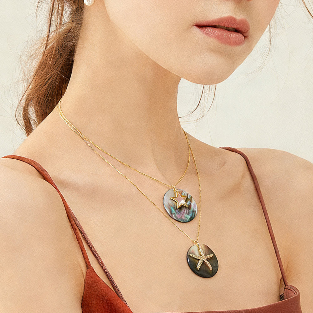 Starfish Necklace For Marine Style Lovers Featuring Copper Material With 18K Real Gold Plated And Zircon Inlay On Box Chain