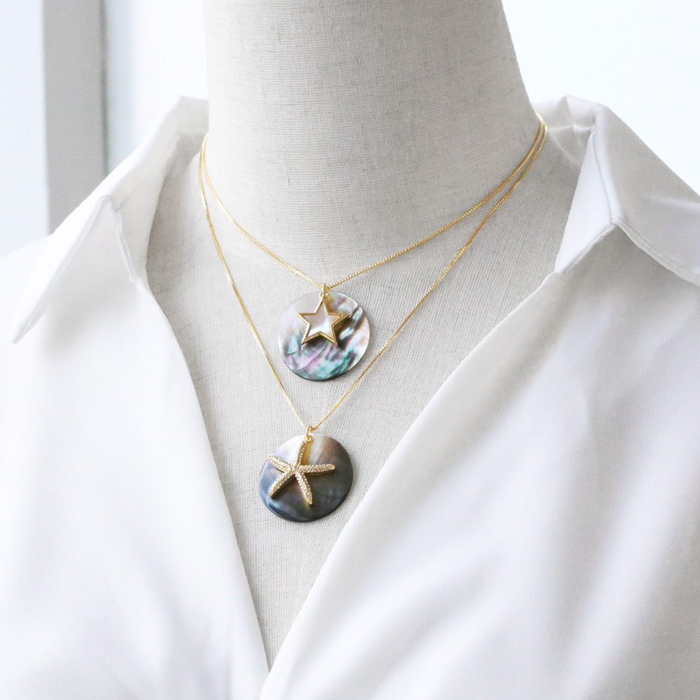 Starfish Necklace For Marine Style Lovers Featuring Copper Material With 18K Real Gold Plated And Zircon Inlay On Box Chain