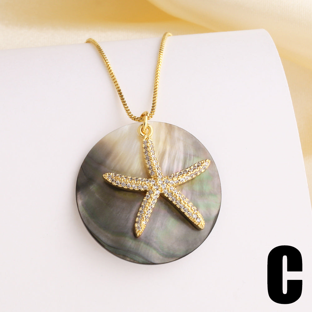Starfish Necklace For Marine Style Lovers Featuring Copper Material With 18K Real Gold Plated And Zircon Inlay On Box Chain