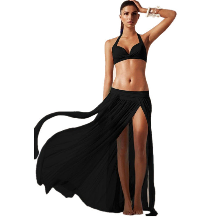 Women’s Rose Red Collarless Gauze Skirt Beach Dress, Perfect For Beach Outings