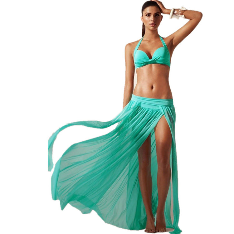 Women’s Rose Red Collarless Gauze Skirt Beach Dress, Perfect For Beach Outings