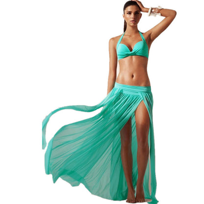 Women’s Rose Red Collarless Gauze Skirt Beach Dress, Perfect For Beach Outings