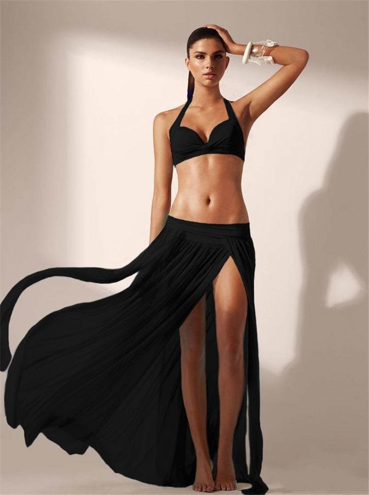 Women’s Rose Red Collarless Gauze Skirt Beach Dress, Perfect For Beach Outings