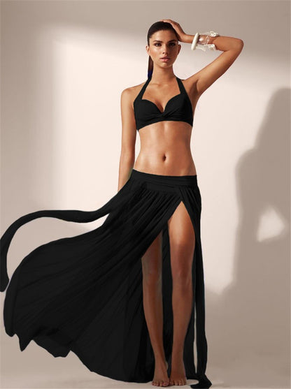 Women’s Rose Red Collarless Gauze Skirt Beach Dress, Perfect For Beach Outings