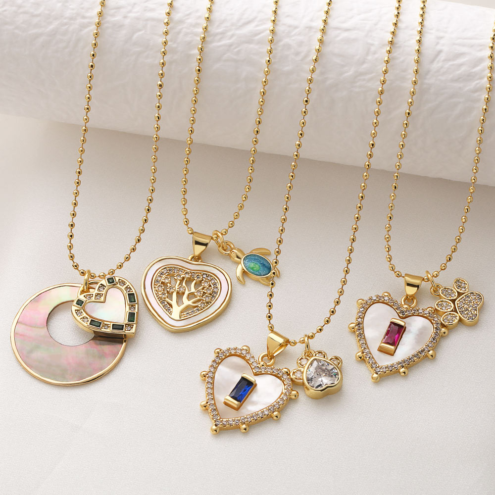 Heart Shape Necklace For Unisex Featuring Copper Material With 18K Real Gold Plated And Zircon Inlay On Beaded Chain