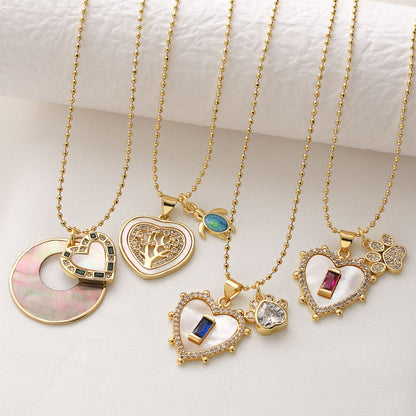 Heart Shape Necklace For Unisex Featuring Copper Material With 18K Real Gold Plated And Zircon Inlay On Beaded Chain