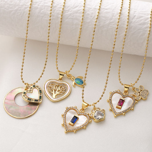 Heart Shape Necklace For Unisex Featuring Copper Material With 18K Real Gold Plated And Zircon Inlay On Beaded Chain
