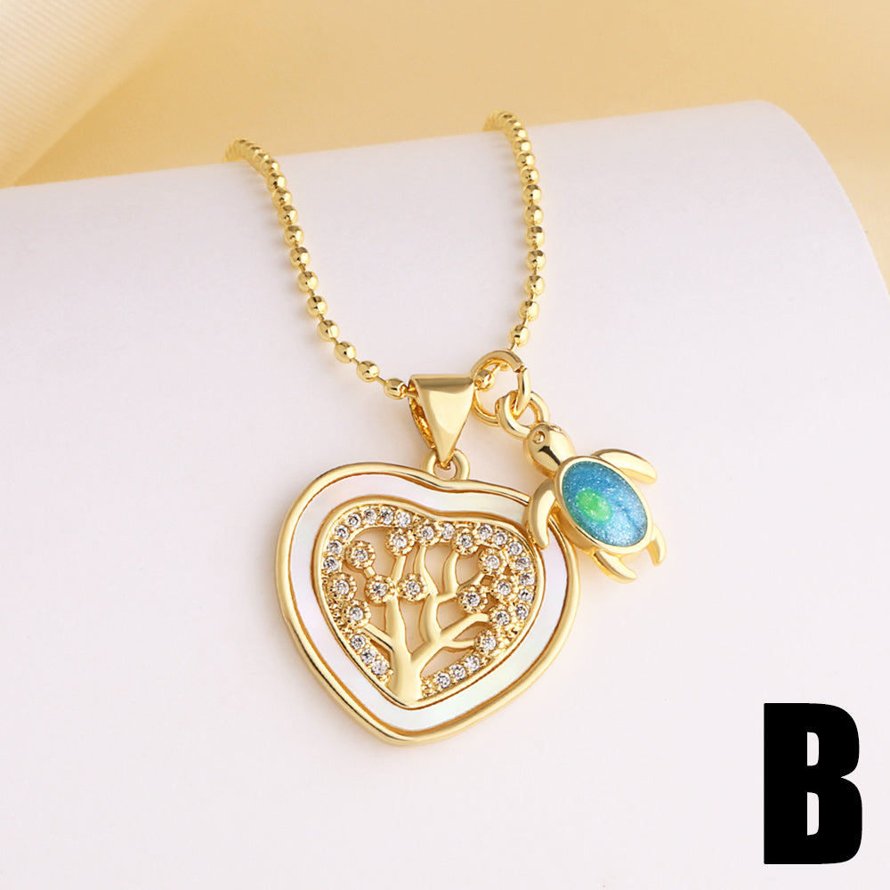 Heart Shape Necklace For Unisex Featuring Copper Material With 18K Real Gold Plated And Zircon Inlay On Beaded Chain