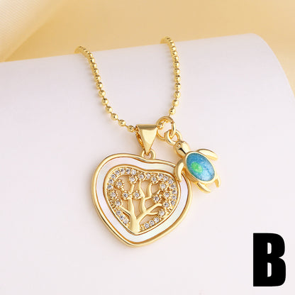 Heart Shape Necklace For Unisex Featuring Copper Material With 18K Real Gold Plated And Zircon Inlay On Beaded Chain