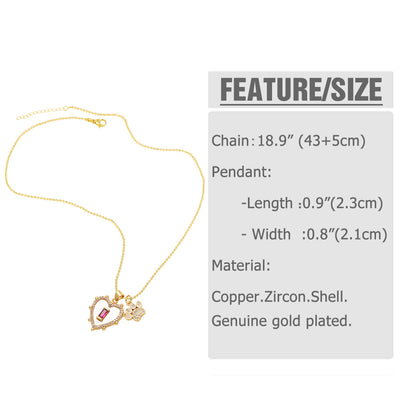 Heart Shape Necklace For Unisex Featuring Copper Material With 18K Real Gold Plated And Zircon Inlay On Beaded Chain