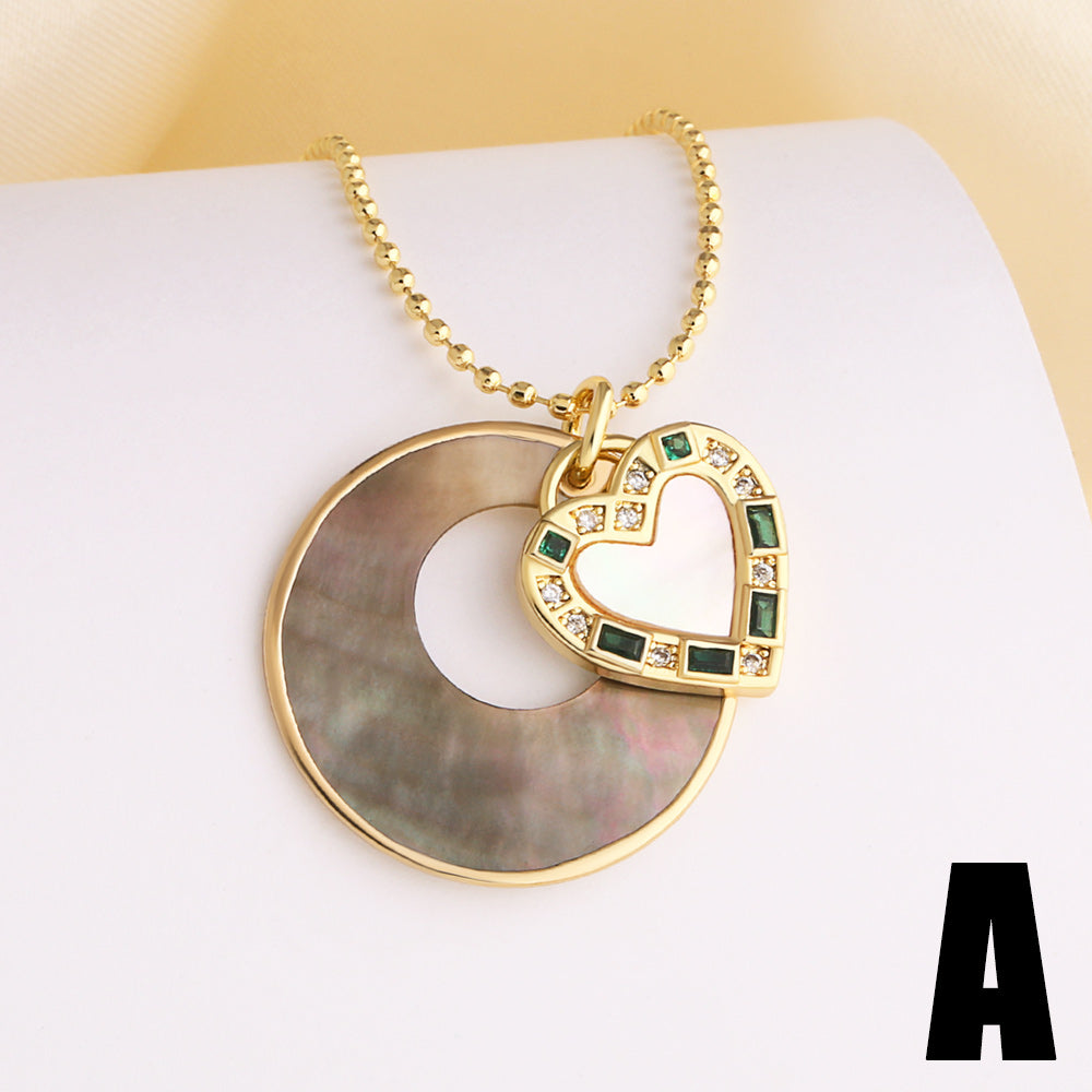 Heart Shape Necklace For Unisex Featuring Copper Material With 18K Real Gold Plated And Zircon Inlay On Beaded Chain