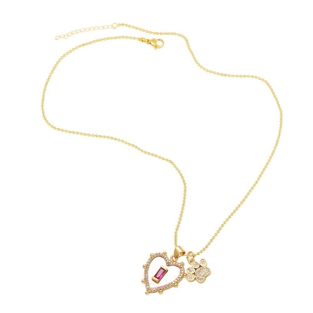 Heart Shape Necklace For Unisex Featuring Copper Material With 18K Real Gold Plated And Zircon Inlay On Beaded Chain