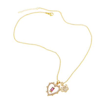 Heart Shape Necklace For Unisex Featuring Copper Material With 18K Real Gold Plated And Zircon Inlay On Beaded Chain