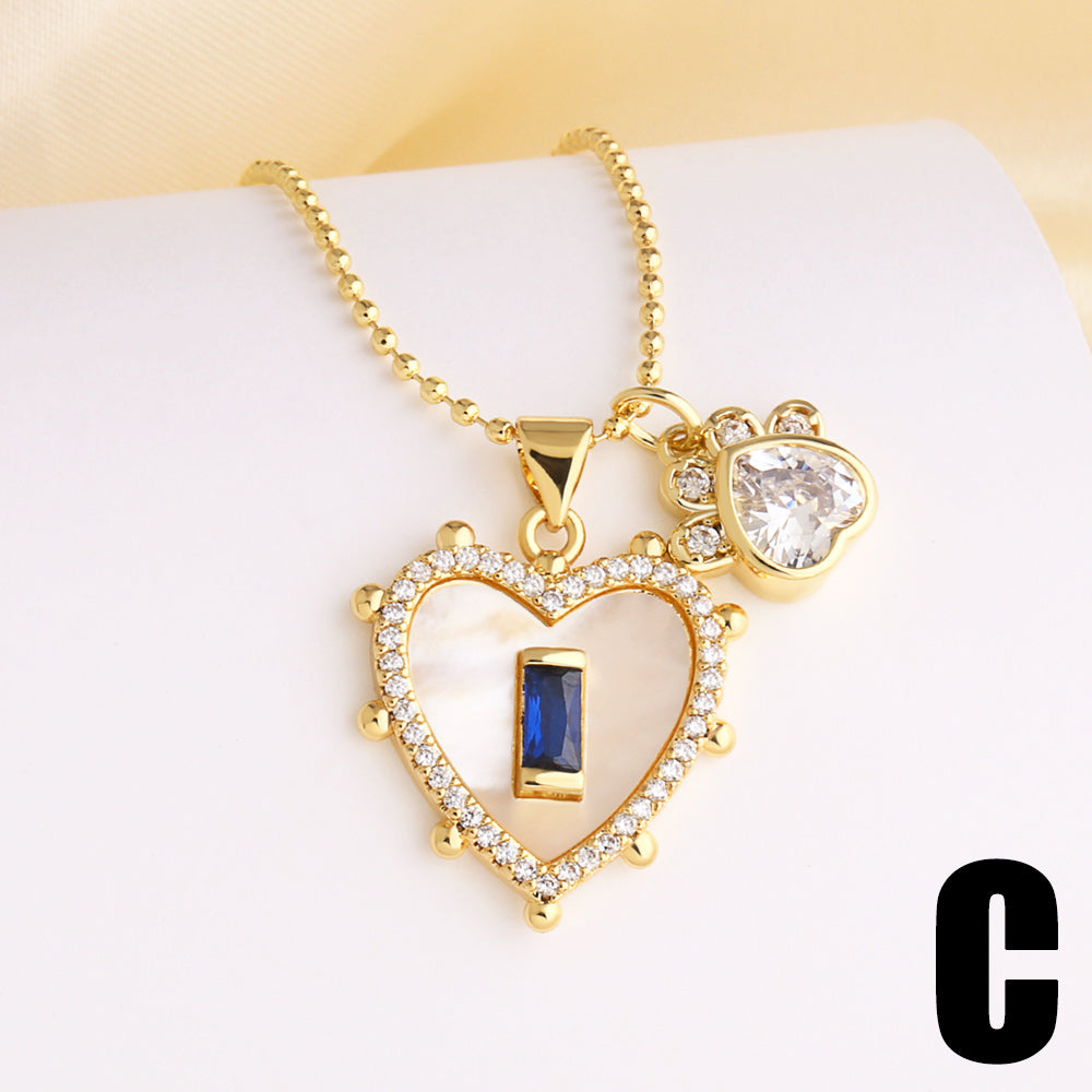 Heart Shape Necklace For Unisex Featuring Copper Material With 18K Real Gold Plated And Zircon Inlay On Beaded Chain