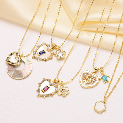 Heart Shape Necklace For Unisex Featuring Copper Material With 18K Real Gold Plated And Zircon Inlay On Beaded Chain