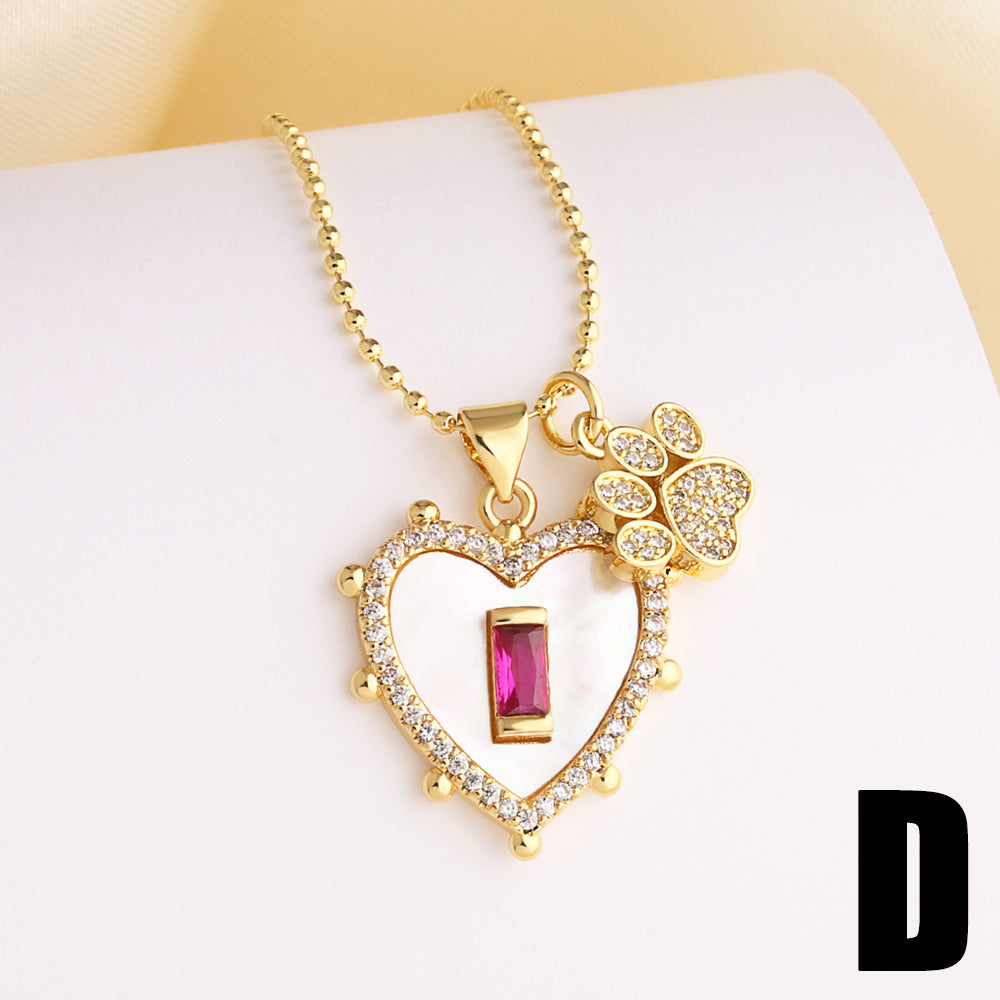 Heart Shape Necklace For Unisex Featuring Copper Material With 18K Real Gold Plated And Zircon Inlay On Beaded Chain