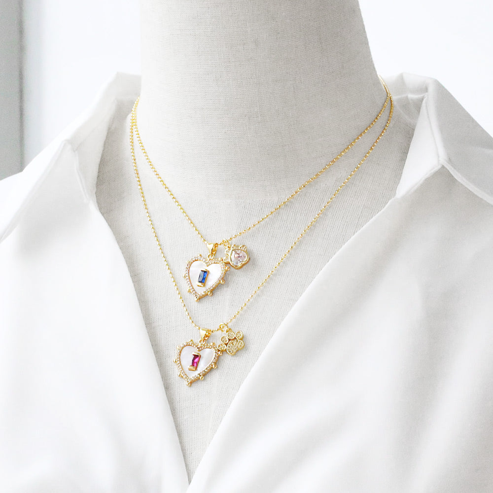 Heart Shape Necklace For Unisex Featuring Copper Material With 18K Real Gold Plated And Zircon Inlay On Beaded Chain