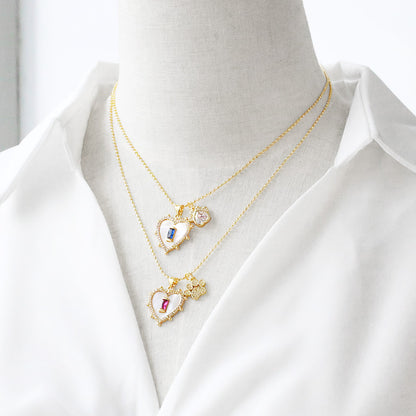 Heart Shape Necklace For Unisex Featuring Copper Material With 18K Real Gold Plated And Zircon Inlay On Beaded Chain