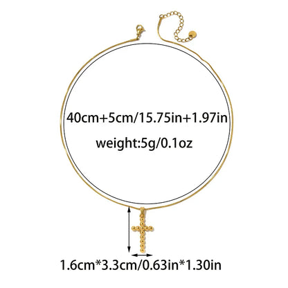 Unisex Cross Pendant Necklace With 304 Stainless Steel, 18K Gold Plating, Imitation Pearl On Snake Chain
