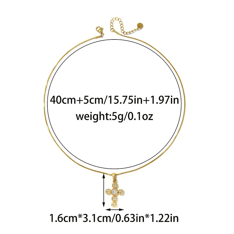 Unisex Cross Pendant Necklace With 304 Stainless Steel, 18K Gold Plating, Imitation Pearl On Snake Chain