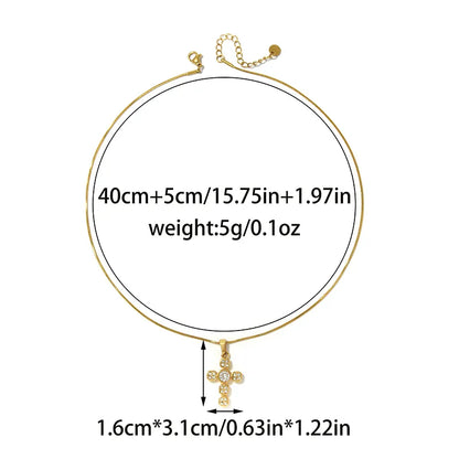 Unisex Cross Pendant Necklace With 304 Stainless Steel, 18K Gold Plating, Imitation Pearl On Snake Chain
