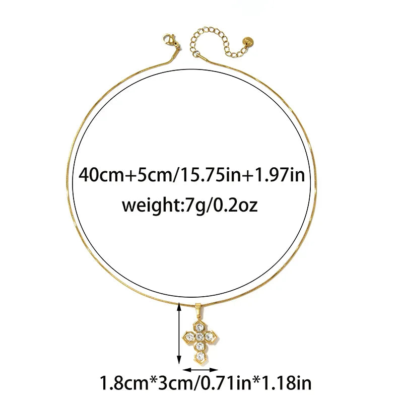 Unisex Cross Pendant Necklace With 304 Stainless Steel, 18K Gold Plating, Imitation Pearl On Snake Chain