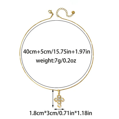 Unisex Cross Pendant Necklace With 304 Stainless Steel, 18K Gold Plating, Imitation Pearl On Snake Chain