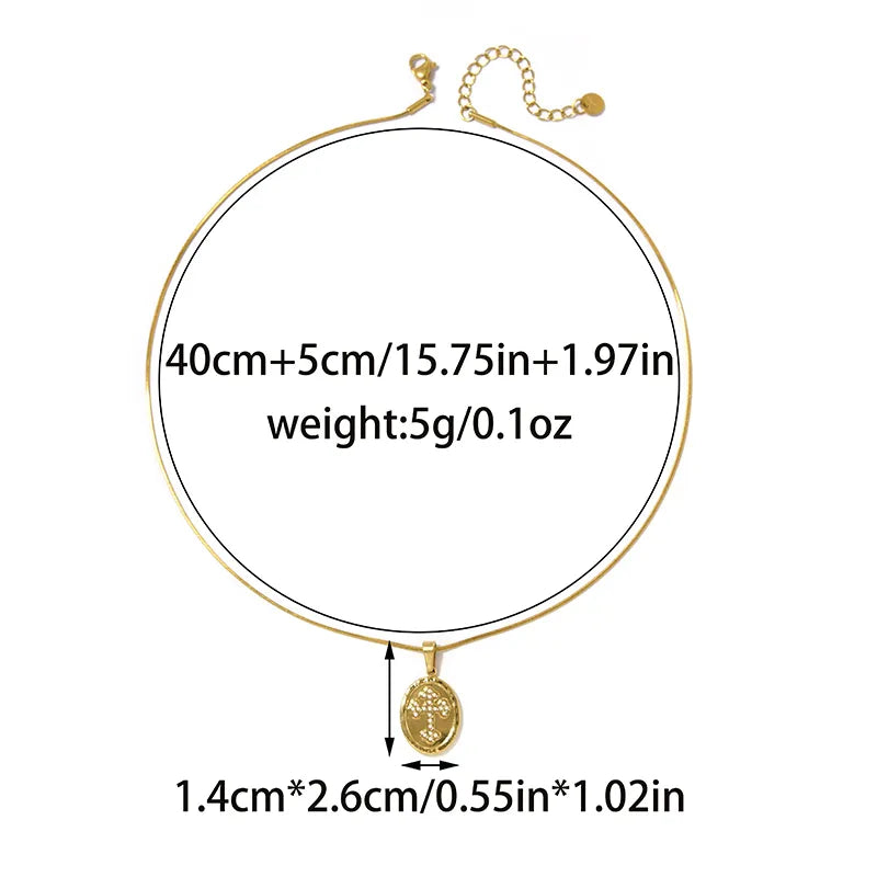 Unisex Cross Pendant Necklace With 304 Stainless Steel, 18K Gold Plating, Imitation Pearl On Snake Chain