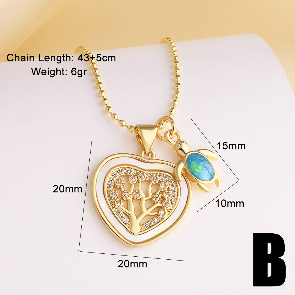 Heart Shape Necklace For Unisex Featuring Copper Material With 18K Real Gold Plated And Zircon Inlay On Beaded Chain