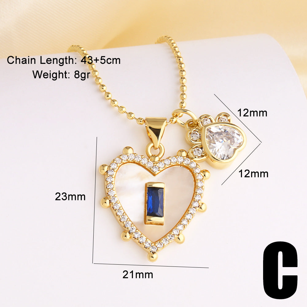 Heart Shape Necklace For Unisex Featuring Copper Material With 18K Real Gold Plated And Zircon Inlay On Beaded Chain
