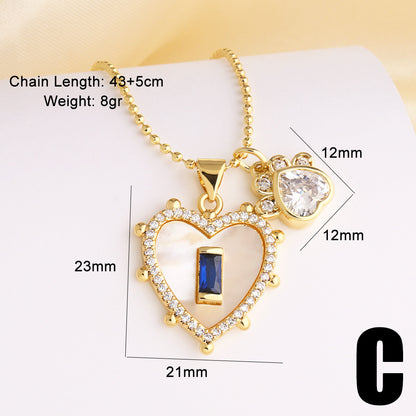 Heart Shape Necklace For Unisex Featuring Copper Material With 18K Real Gold Plated And Zircon Inlay On Beaded Chain