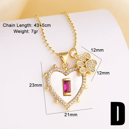 Heart Shape Necklace For Unisex Featuring Copper Material With 18K Real Gold Plated And Zircon Inlay On Beaded Chain