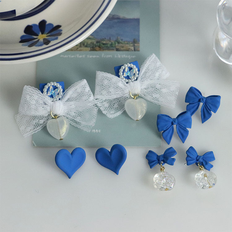 Sweet Blue Alloy Bow Tie Stud Earrings For Women, Stylish Jewelry Accessories