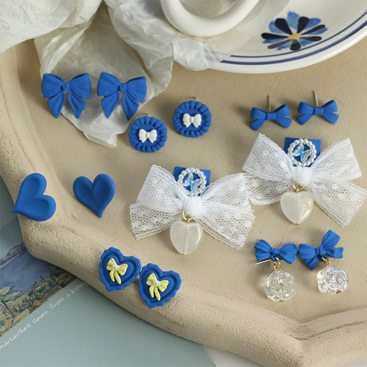 Sweet Blue Alloy Bow Tie Stud Earrings For Women, Stylish Jewelry Accessories