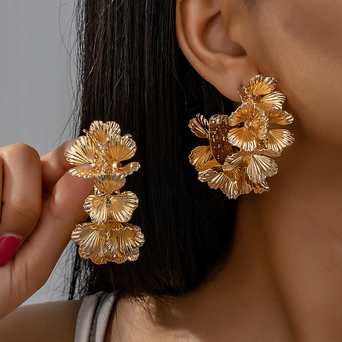 Golden Alloy Flowers Stud Earrings For Elegant Everyday Wear