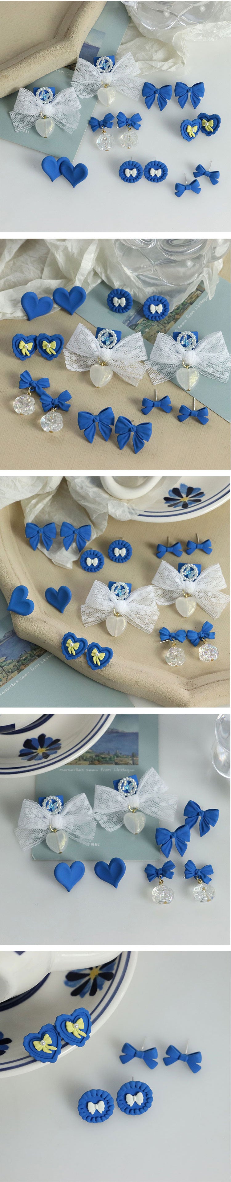 Sweet Blue Alloy Bow Tie Stud Earrings For Women, Stylish Jewelry Accessories