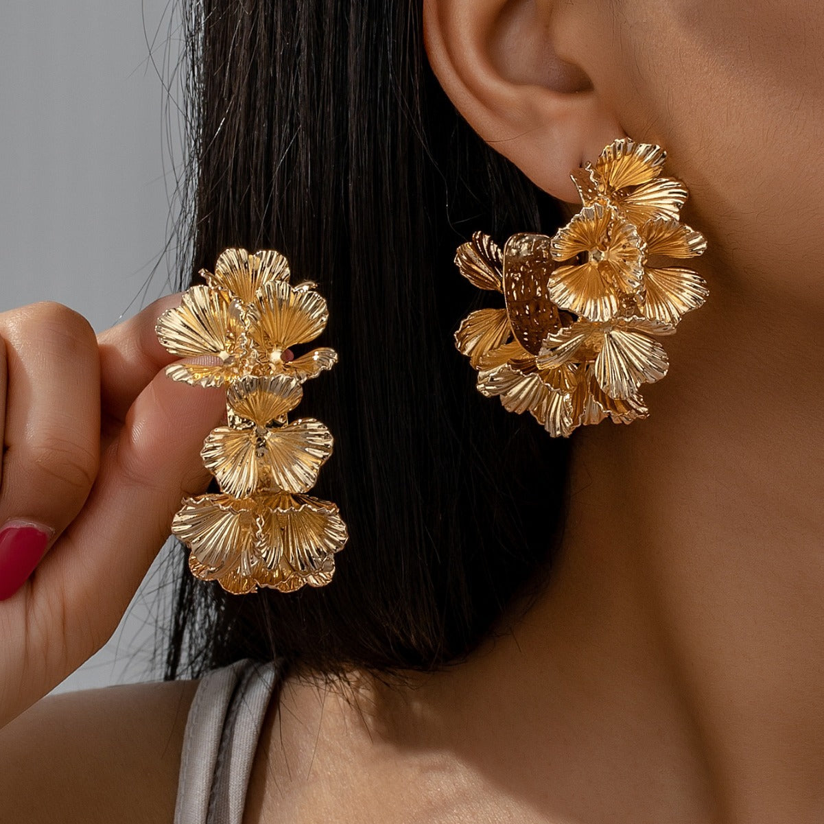 Golden Alloy Flowers Stud Earrings For Elegant Everyday Wear