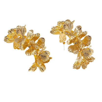 Golden Alloy Flowers Stud Earrings For Elegant Everyday Wear