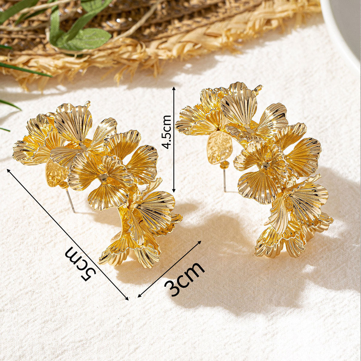 Golden Alloy Flowers Stud Earrings For Elegant Everyday Wear